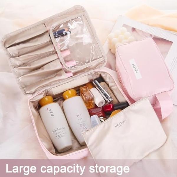Travel Makeup Bag Cosmetic Bag Makeup Bag Toiletry bag for women and men (Beige)
