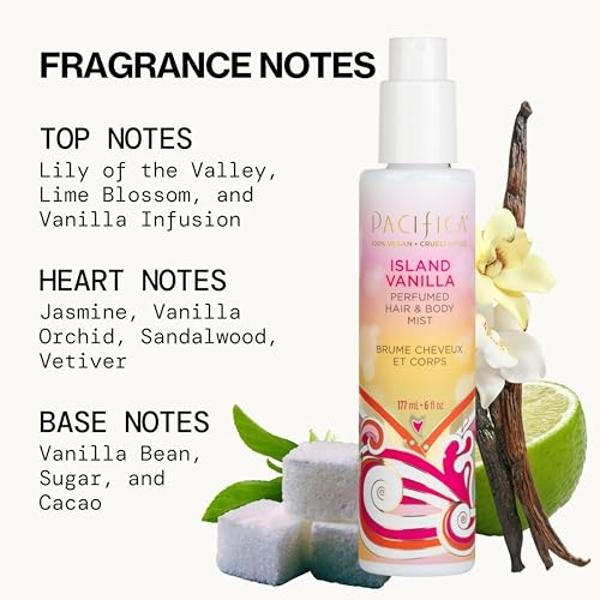 Pacifica Mini Island Vanilla Hair Mist Perfume and Full Body Spray for Women - Body Mist Fragrance Spray for A Mood-Lifting Experience, Paraben-Free, Clean Beauty Alcohol-Free, Veg