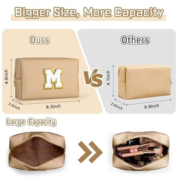 TOPEAST Travel Makeup Bag, Personalized Initial Toiletry Bag w Zipper, Cute Makeup Pouch, PU Leather Waterproof Cosmetic Bag, Birthday Gift for Daughter, Preppy Things for Girls (K