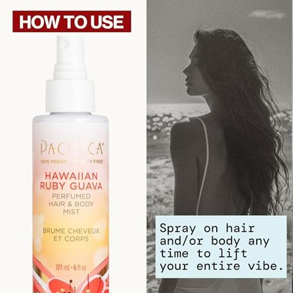 Pacifica Hawaiian Ruby Guava Hair Perfume & Body Fragrance Spray Mist - Body Mist Fragrance w/ Grapefruit, Patchouli, Sugar Notes & Geranium Clean Beauty Alcohol-Free, Vegan & Crue