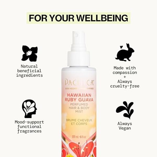 Pacifica Hawaiian Ruby Guava Hair Perfume & Body Fragrance Spray Mist - Body Mist Fragrance w/ Grapefruit, Patchouli, Sugar Notes & Geranium Clean Beauty Alcohol-Free, Vegan & Crue
