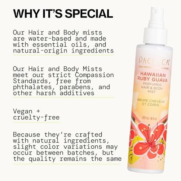 Pacifica Hawaiian Ruby Guava Hair Perfume & Body Fragrance Spray Mist - Body Mist Fragrance w/ Grapefruit, Patchouli, Sugar Notes & Geranium Clean Beauty Alcohol-Free, Vegan & Crue