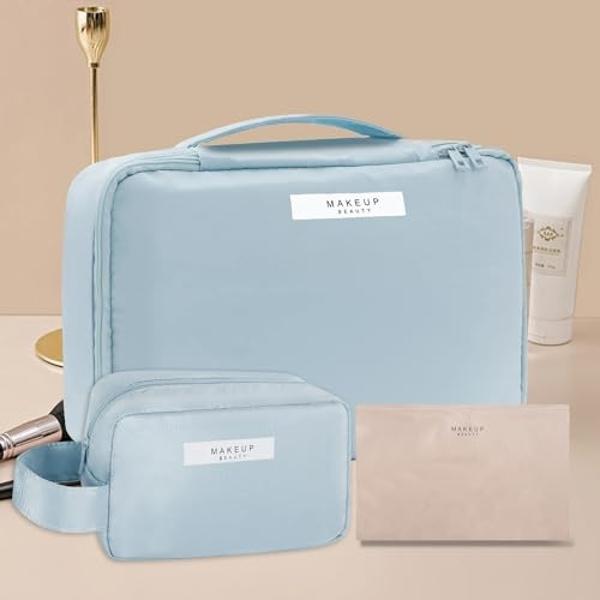Travel Makeup Bag Cosmetic Bag Makeup Bag Toiletry bag for women and men (Blue-3pcs)