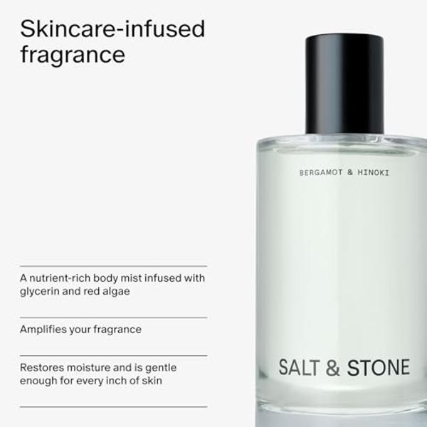 Salt & Stone Body Mist, Bergamot & Hinoki Scent, Skincare Infused Perfume Hair & Body Spray for Women and Men, Hydrating Fragrance with Glycerin and Red Algae, Vegan, Cruelty Free,