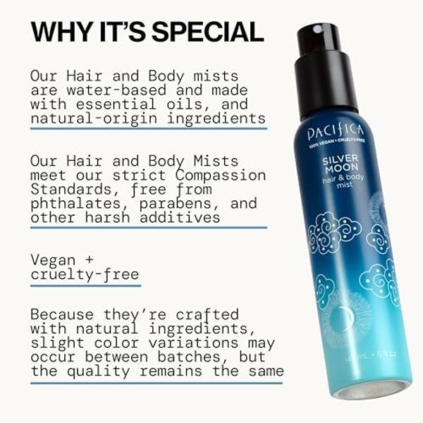 Pacifica Silver Moon Hair Mist Perfume & Full Body Spray for Women - Body Mist Fragrance w/BTonka, Santal, Cardamom, Vanilla Bean, Musk & Amber – Clean Beauty Alcohol-Free, Vegan &
