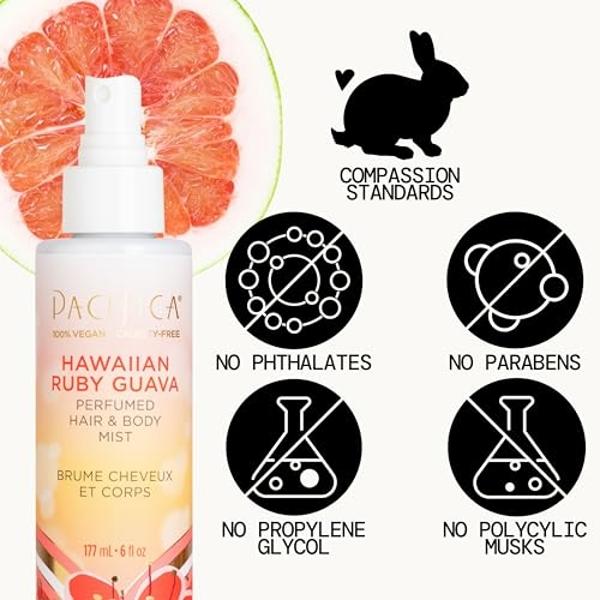 Pacifica Hawaiian Ruby Guava Hair Perfume & Body Fragrance Spray Mist - Body Mist Fragrance w/ Grapefruit, Patchouli, Sugar Notes & Geranium Clean Beauty Alcohol-Free, Vegan & Crue