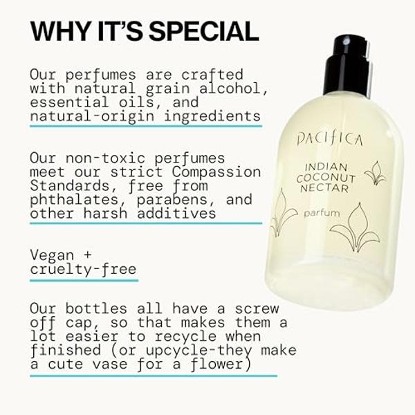 Pacifica Indian Coconut Nectar Spray Perfume, 2 oz – Warm Coconut & Vanilla Gourmand Fragrance for Women Clean Beauty Scent, Long-Lasting Beachy & Layerable, 100% Vegan & Cruelty-F
