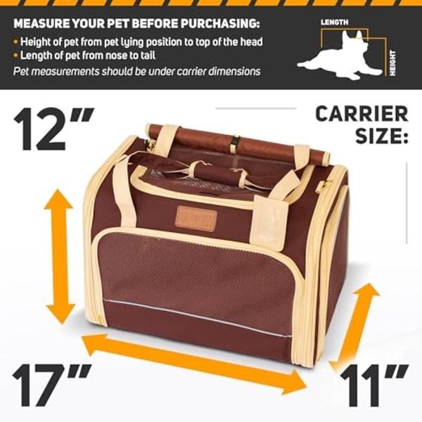 PETPROVED Large Cat Carrier Soft Dog Carrier for Small Dogs Pet Bag Carriers for Cat Dog Travel Bag Large Small Dog Puppy Kitten Rabbit Bunny Airline Approved for Traveling (M Brow