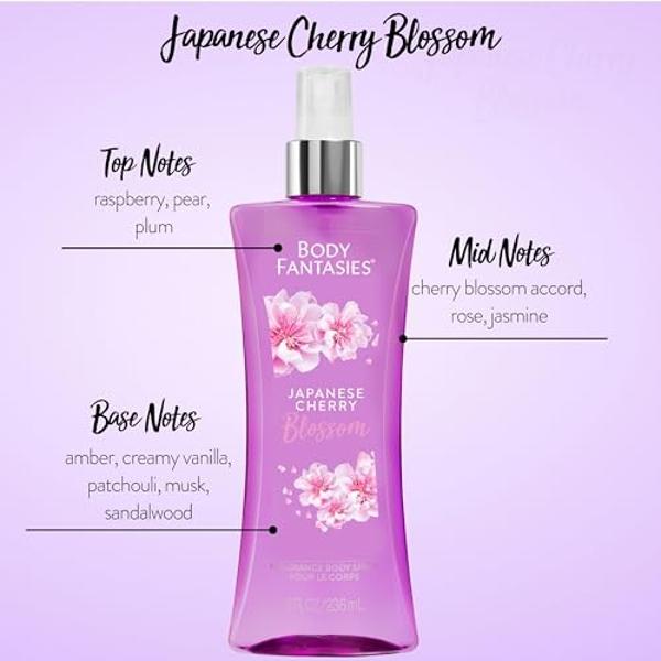 Body Fantasies Signature Fragrance Body Spray, Japanese Cherry Blossom, 8 fl oz (Pack of 2)