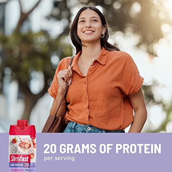 SlimFast Protein Shake, Strawberry- 20g Protein, Meal Replacement Shake Ready to Drink, High Protein with Low Carb and Low Sugar, 24 Vitamins and Minerals, 12 Count (Pack of 1) (Pa