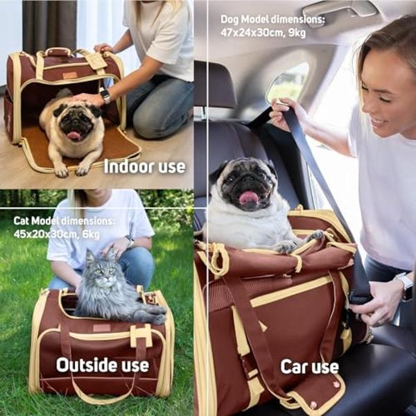 PETPROVED Large Cat Carrier Soft Dog Carrier for Small Dogs Pet Bag Carriers for Cat Dog Travel Bag Large Small Dog Puppy Kitten Rabbit Bunny Airline Approved for Traveling (M Brow