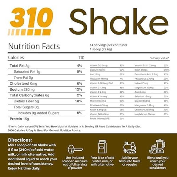 310 Nutrition Meal Replacement Shake - Fiber-Rich Vegan Superfood Blend - Low Carb, Keto & Paleo Friendly, Gluten-Free, 26 Essential Vitamins & Minerals, Natural Sweeteners - Horch