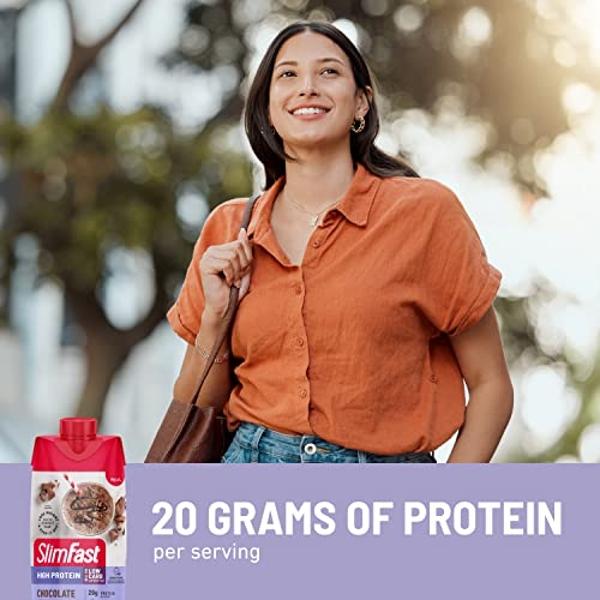 SlimFast Protein Shake, Chocolate- 20g Protein, Meal Replacement Shake Ready to Drink, High Protein with Low Carb and Low Sugar, 24 Vitamins and Minerals, 12 Count (Pack of 1) (Pac