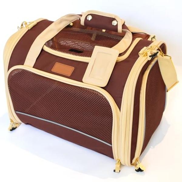 PETPROVED Large Cat Carrier Soft Dog Carrier for Small Dogs Pet Bag Carriers for Cat Dog Travel Bag Large Small Dog Puppy Kitten Rabbit Bunny Airline Approved for Traveling (M Brow