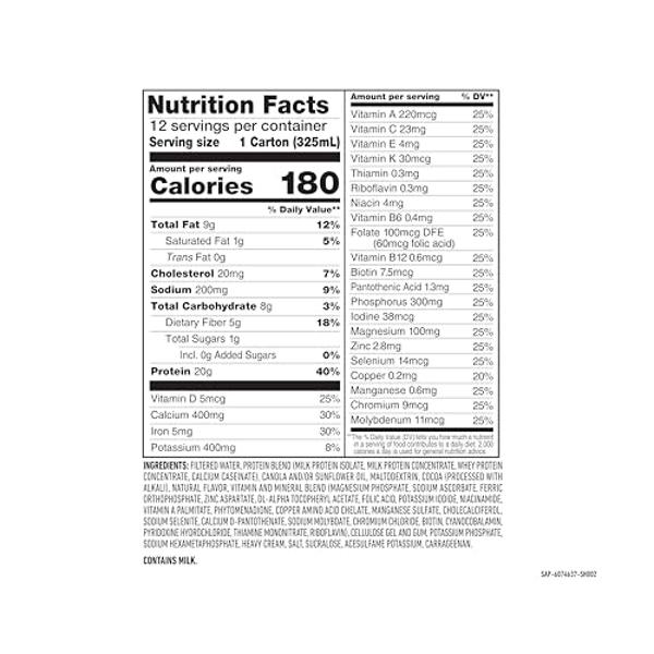 SlimFast Protein Shake, Chocolate- 20g Protein, Meal Replacement Shake Ready to Drink, High Protein with Low Carb and Low Sugar, 24 Vitamins and Minerals, 12 Count (Pack of 1) (Pac