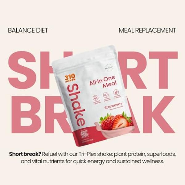 310 Nutrition Meal Replacement Shake – Superfood Blend, Low Carb, Keto & Paleo Friendly, Gluten-Free – Natural Sweeteners, 26 Essential Vitamins & Minerals - Strawberry, 14 Serving