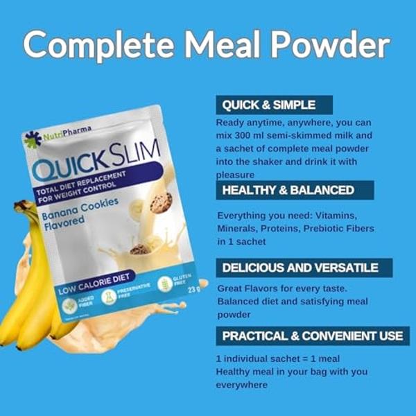 Quick Slim High Protein Shakes for Weight Loss, 30 Servings, Complete Meal Replacement Powder, Diet Shakes for Women & Men, 20g Protein, 27 Vit & Min, Keto, Gluten Free (Banana Coo
