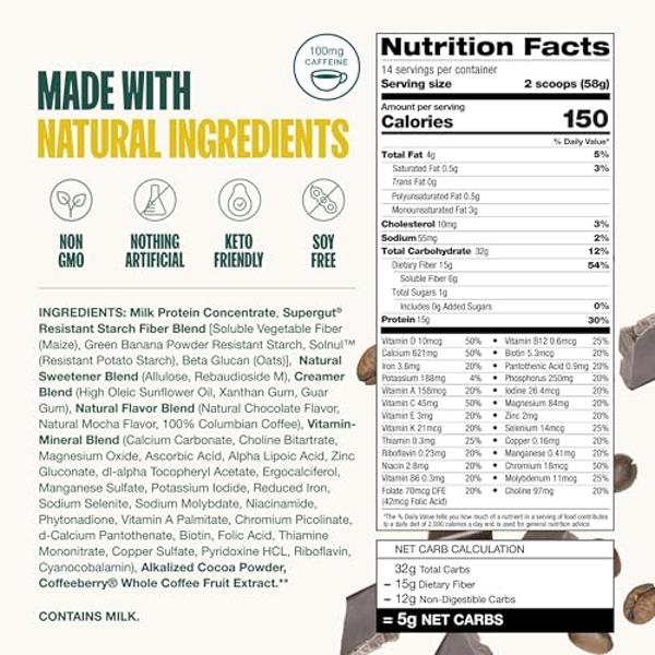 310 Nutrition Vegan Organic Plant Protein Powder and Meal Replacement Shake Gluten, Dairy and Soy Free - 0g of Sugar (14 Ounce (Pack of 1), MOCHA)