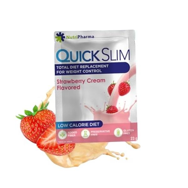 Quick Slim High Protein Weight Loss Shakes for Women & Men, Complete Meal Replacement Powder, Low Carb Diet Shakes, Intermittent Fasting, Keto, Gluten Free (1 serving, Strawberry c