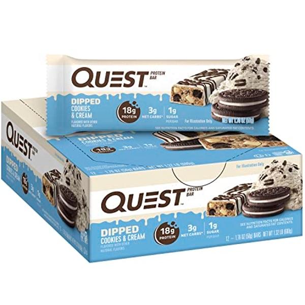 Quest Nutrition Dipped Chocolate Cookies & Cream Protein Bars, High Protein, Low Carb, Gluten Free, Keto Friendly, 12 Count
