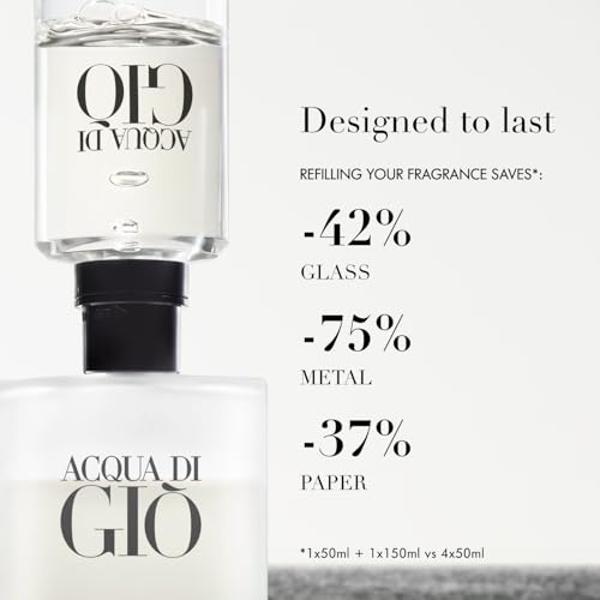 Armani beauty - Acqua di Gio - Eau de Toilette Refill - Cologne for Men - Long Lasting Fragrance with Bergamot notes, Jasmine, White Musks, Patchouli & Cedarwood – 5.0 Fl Oz