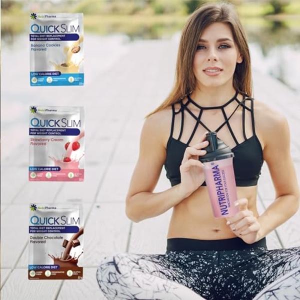 Quick Slim High Protein Weight Loss Shakes for Women & Men, Complete Meal Replacement Powder, Low Carb Diet Shakes, Intermittent Fasting, Keto, Gluten Free (1 serving, Strawberry c