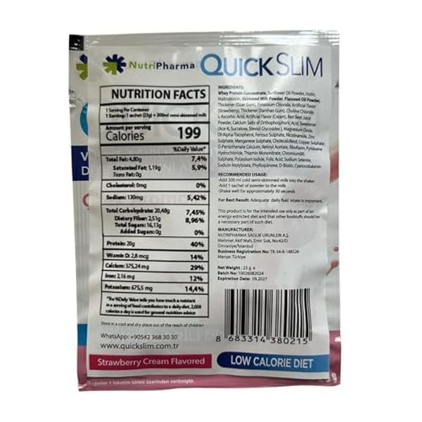 Quick Slim High Protein Weight Loss Shakes for Women & Men, Complete Meal Replacement Powder, Low Carb Diet Shakes, Intermittent Fasting, Keto, Gluten Free (1 serving, Strawberry c