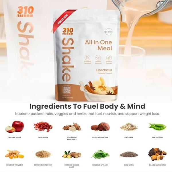 310 Nutrition Meal Replacement Shake - Fiber-Rich Vegan Superfood Blend - Low Carb, Keto & Paleo Friendly, Gluten-Free, 26 Essential Vitamins & Minerals, Natural Sweeteners - Horch