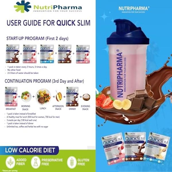 Quick Slim Meal Replacement Shake for Weight Loss, 30 Servings, 20g Protein, 27 Vitamins & Minerals, Dietary Fiber, Low Carb, Gluten Free (Double Chocolate, 30 Sachets)