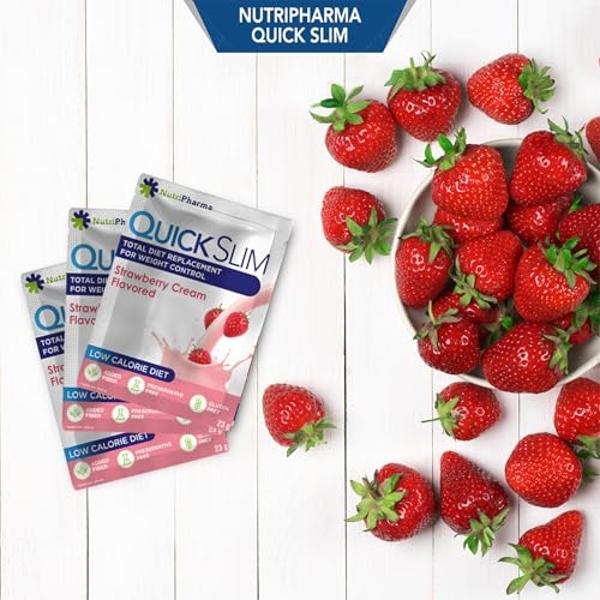 Quick Slim High Protein Weight Loss Shakes for Women & Men, Complete Meal Replacement Powder, Low Carb Diet Shakes, Intermittent Fasting, Keto, Gluten Free (1 serving, Strawberry c