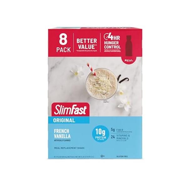 SlimFast Meal Replacement Shake, Original French Vanilla, 10g of Ready to Drink Protein for Weight Loss, 11 Fl. Oz Bottle, 8 Count