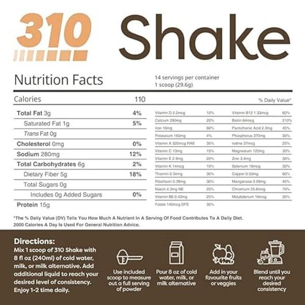 310 Nutrition Vegan Organic Plant Protein Powder and Meal Replacement Shake Gluten, Dairy and Soy Free - 0g of Sugar (14 Ounce (Pack of 1), MOCHA)