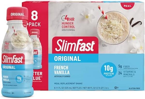SlimFast Meal Replacement Shake, Original French Vanilla, 10g of Ready to Drink Protein for Weight Loss, 11 Fl. Oz Bottle, 8 Count