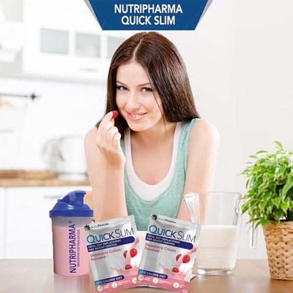 Quick Slim High Protein Weight Loss Shakes for Women & Men, Complete Meal Replacement Powder, Low Carb Diet Shakes, Intermittent Fasting, Keto, Gluten Free (1 serving, Strawberry c