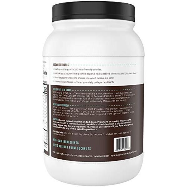 Keto Meal Replacement Shakes, Chocolate, 2lbs, Low Carb Keto Protein Shake Mix, MCT Powder, Grass Fed Hydrolyzed Collagen Peptides, Keto Breakfast Shake, 20g Fat, 14g Protein, 1 Ne