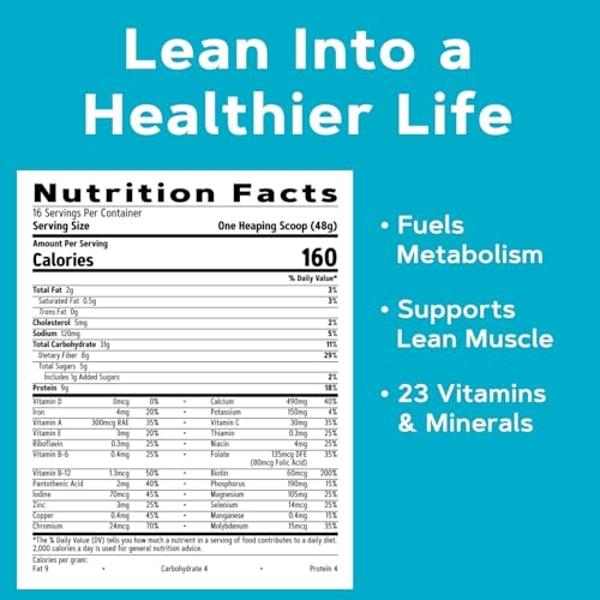 GNC Lean Shake Classic Meal Replacement Powder, Clinically Proven Weight Management, High Fiber with 23 Vitamins and Minerals, Healthy Cholesterol Levels, 9g Protein, Oat Fiber, Va