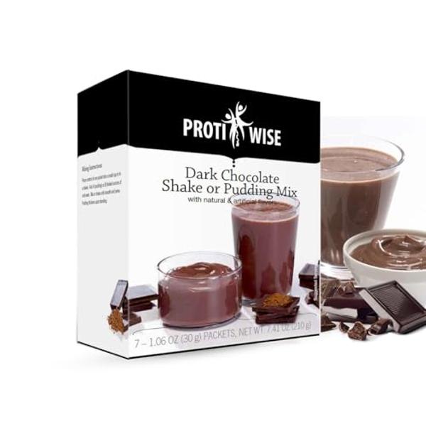 ProtiWise High Protein Shake & Pudding Mix | 15g Protein, Low Fat, Low Calorie, Low Sugar | Gluten Free KETO | Meal Replacement for Hunger Control | Dark Chocolate Flavor | 7/Box