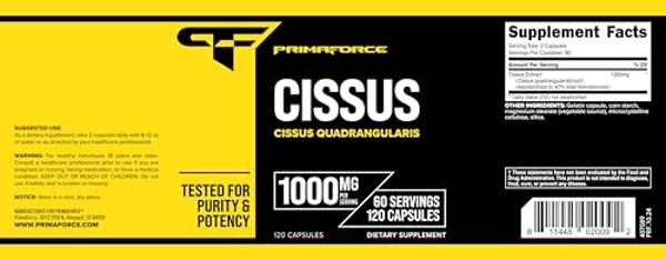 Primaforce Cissus Quadrangularis Extract, 120 Capsules, 1000mg per Serving - Gluten Free, Non-GMO