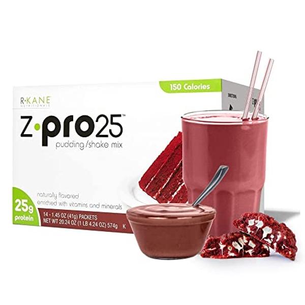 R-Kane Nutritionals Z-Pro Red Velvet Protein Drink Mix - High Protein, Low Calorie Low Fat Shake and Pudding Mix - Meal Replacement, On-The-Go Packets - Breakfast Boost - 25g Prote