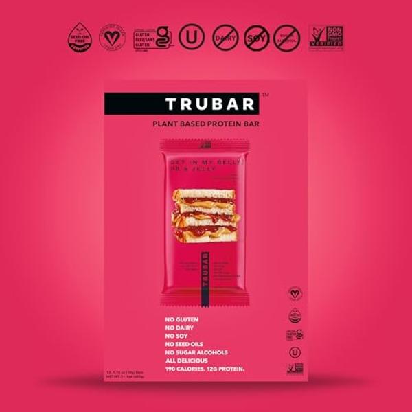 TRUBAR Vegan Protein Bar, Get In My Belly Pb & Jelly, Gluten Free, Plant Based, High Fiber, Dairy Free, Low Fat, Non GMO, No Sugar Alcohols, 12G Lean Protein, 13G Fiber, Healthy Sn