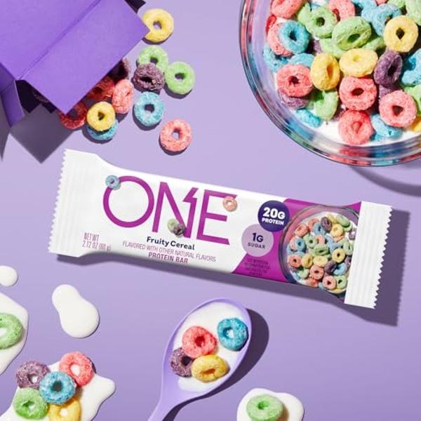 ONE Protein Bars, Fruity Cereal, Gluten Free with 20g Protein and 1g Sugar, Pantry Staples, 2.12 oz (12 Count), Packaging May Vary