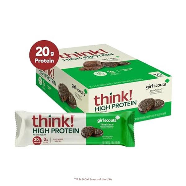think! Protein Bars, High Protein Snacks, Gluten Free, Kosher Friendly, Girl Scouts Thin Mint, Nutrition Bars, 2.1 Oz per Bar, 10 Count (Packaging May Vary)