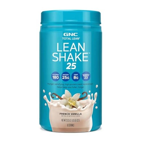 GNC Lean Shake 25 Meal Replacement Powder, Weight Management, with 25g Protein and High Fiber, Keto, French Vanilla, 16 Servings