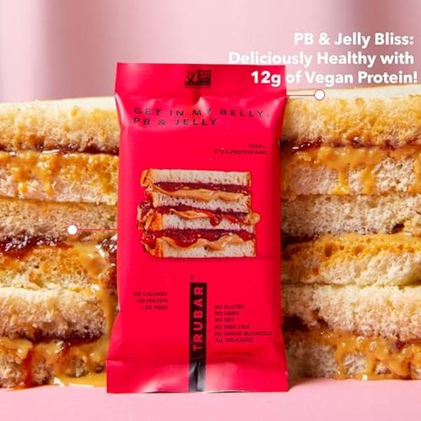 TRUBAR Vegan Protein Bar, Get In My Belly Pb & Jelly, Gluten Free, Plant Based, High Fiber, Dairy Free, Low Fat, Non GMO, No Sugar Alcohols, 12G Lean Protein, 13G Fiber, Healthy Sn