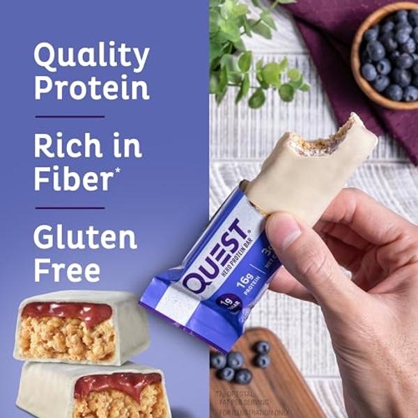 Quest Nutrition Crispy Blueberry Cobbler Hero Protein Bar, 16g Protein, 1g Sugar, 3g Net Carb, Gluten Free Protein Snack, Keto Friendly, 12 Count