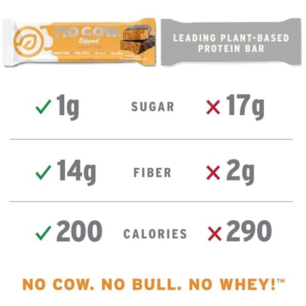 No Cow High Protein Bars, Chunky Peanut Butter - Healthy Snacks, 20g Vegan Protein, High Fiber, Low Sugar, Keto Friendly, Dairy & Gluten Free (12 Count)