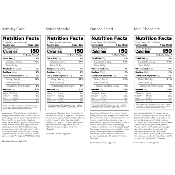 ProMix Nutrition Protein Puff Bars - Variety Pack - Birthday Cake, Snickerdoodle, Banana Bread, Mint Chocolate - Marshmallow Crispy Treat - High Protein & Low Calorie - 12 Bars