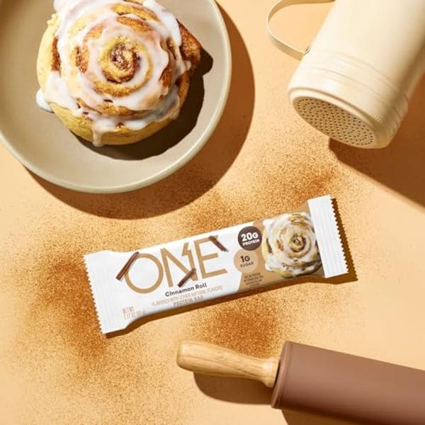 ONE Protein Bars, Cinnamon Roll, Gluten Free with 20g Protein and 1g Sugar, Pantry Staples, 2.12 oz (12 Count), Packaging May Vary