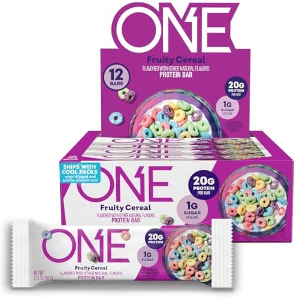 ONE Protein Bars, Fruity Cereal, Gluten Free with 20g Protein and 1g Sugar, Pantry Staples, 2.12 oz (12 Count), Packaging May Vary