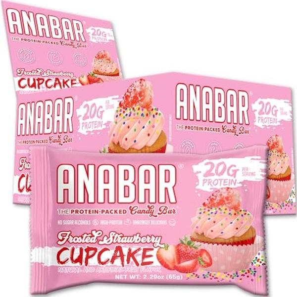 Anabar Protein Bar, The Protein-Packed Candy Bar, Amazing Tasting Protein Bar, No Sugar Alcohols, High Protein, Amazingly Delicious, 20 Grams of Protein (12 Bars, Strawberry Cupcak
